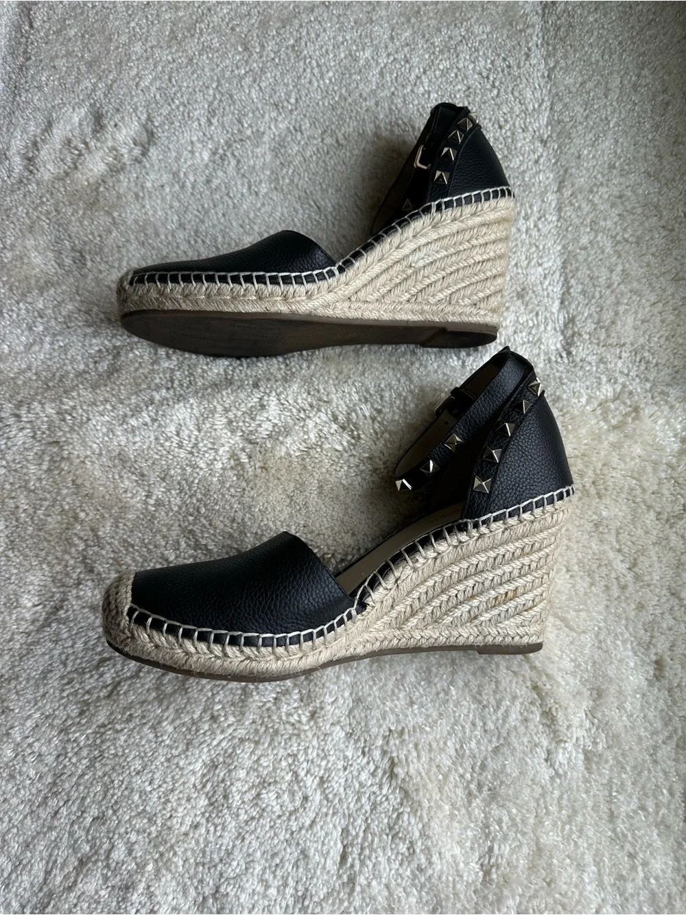 Marc Fisher Black Studded Espadrille Wedge Sandals